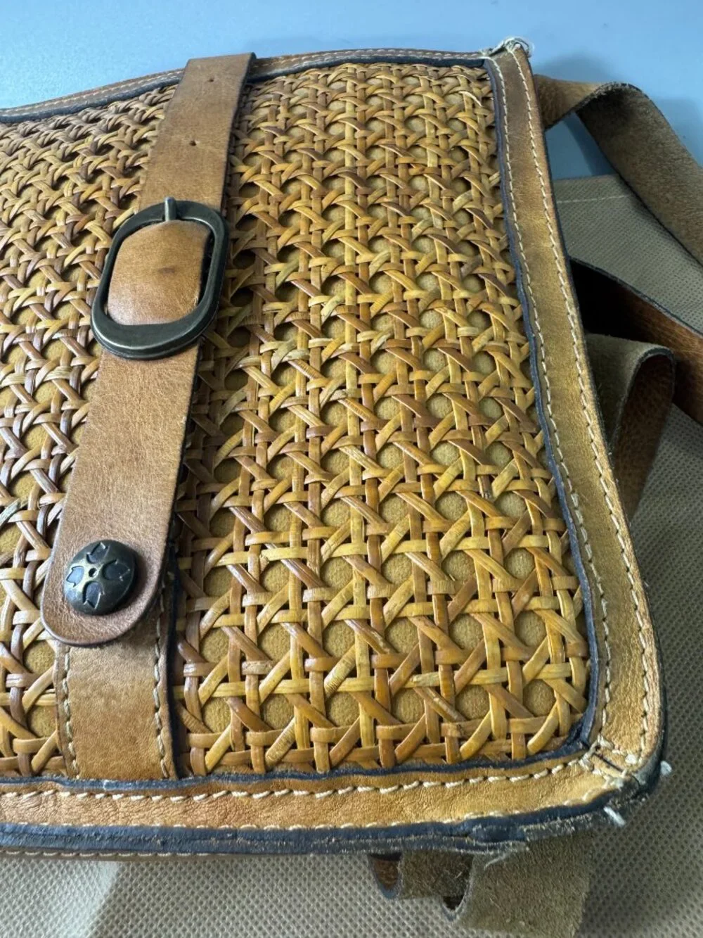 Patricia Nash Brown Leather Wicker Shoulder Bag